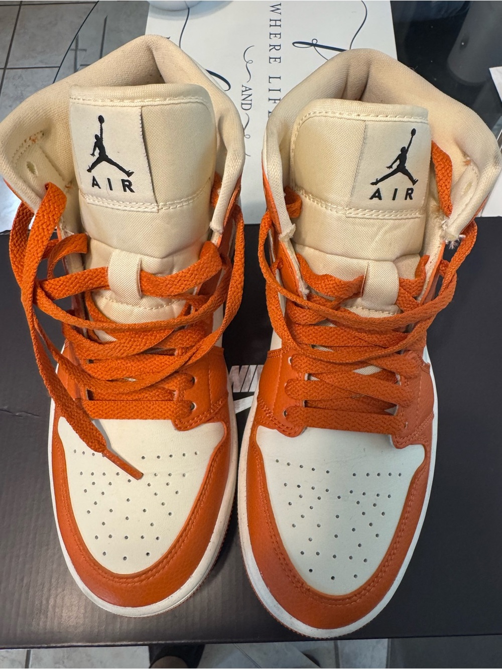 Jordan Kids High-Top Sneakers in Orange and Cream